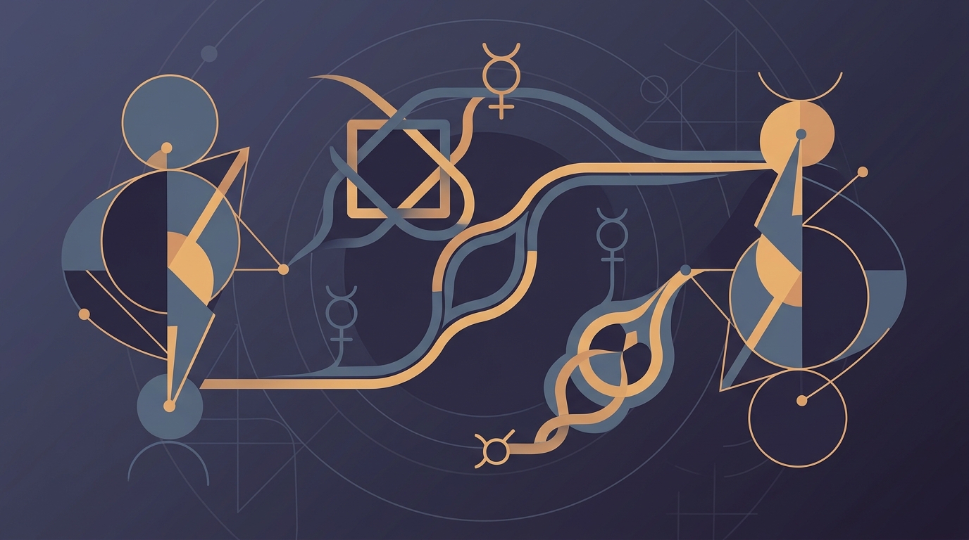 Mercury synastry chart showing interaspects as geometric flow between two birth charts