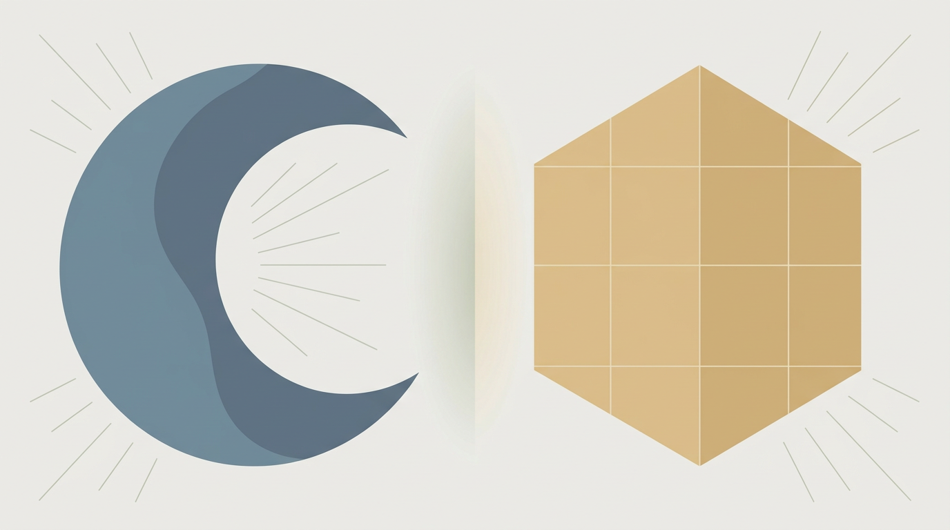 Abstract shapes representing Virgo Mercury earth energy and Cancer Mercury water sign synastry compatibility